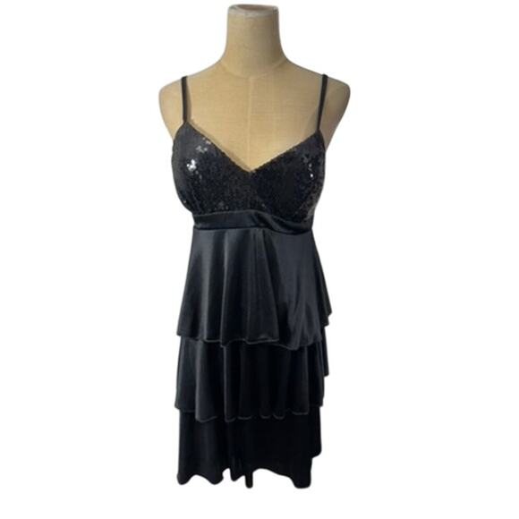 "BCX" Black BabyDoll Sequined Dress Goth Dark Fairy Sexy Y2K Hoco SZ M USA Made - Picture 1 of 12